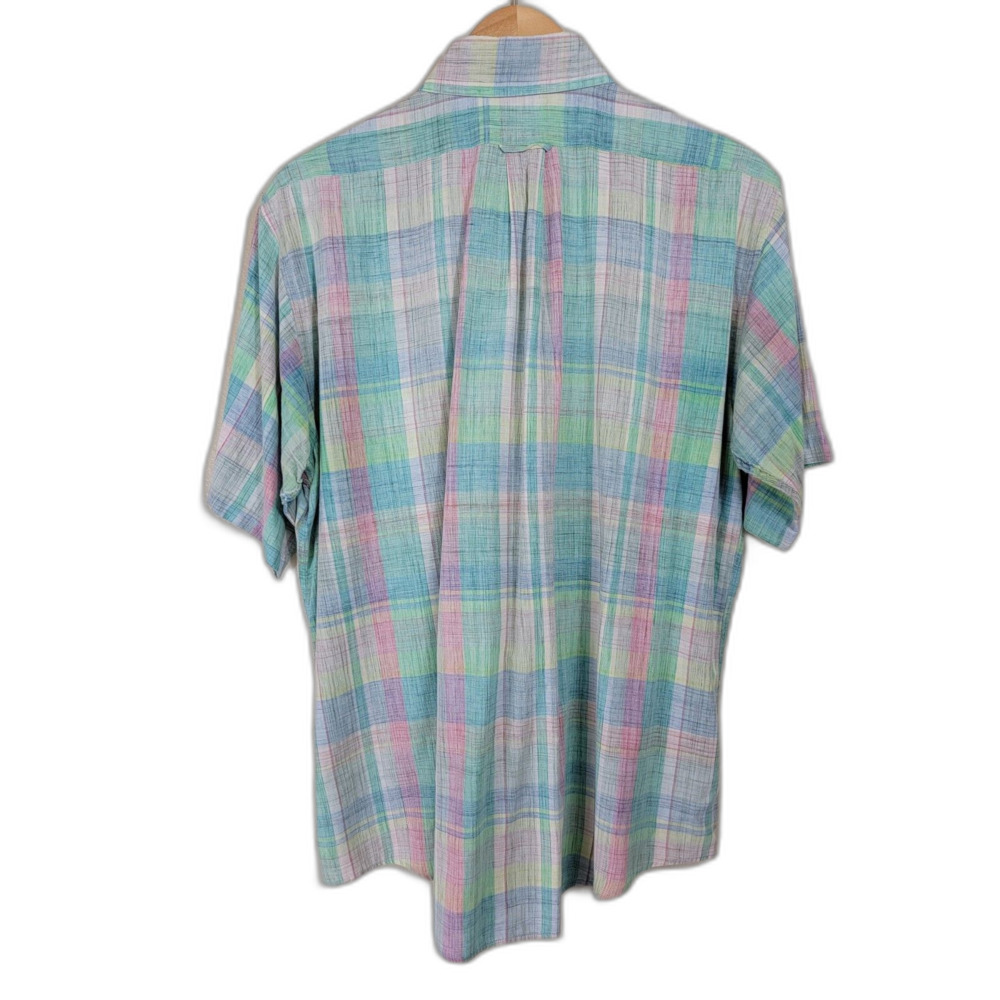 Multicolored Pastel Plaid FLYING SCOTSMAN Short Sleeve Button Shirt - Large - Picture 2 of 5